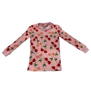 Lily & Dan Girls Waffle Knit Hearts Cherry Top XS 4/5 Pink Valentines Day Shirt